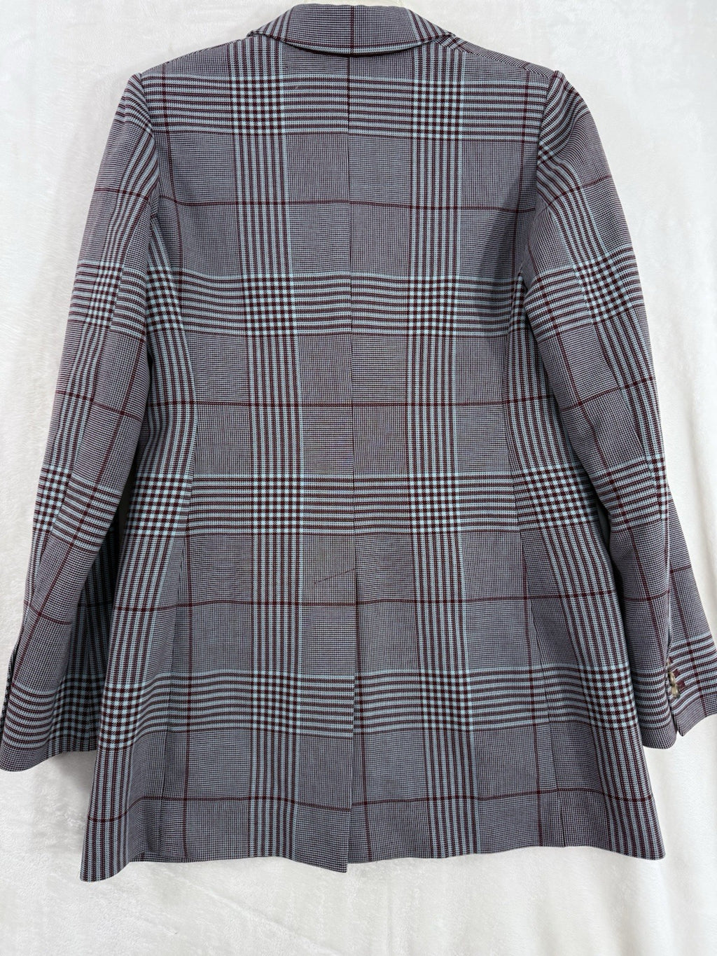 Aritzia Wilfred Blazer 6 Margaux Glen Plaid Jacket Gray Burgundy Double Breasted