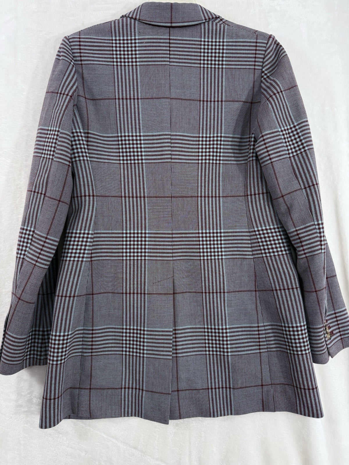 Aritzia Wilfred Blazer 6 Margaux Glen Plaid Jacket Gray Burgundy Double Breasted