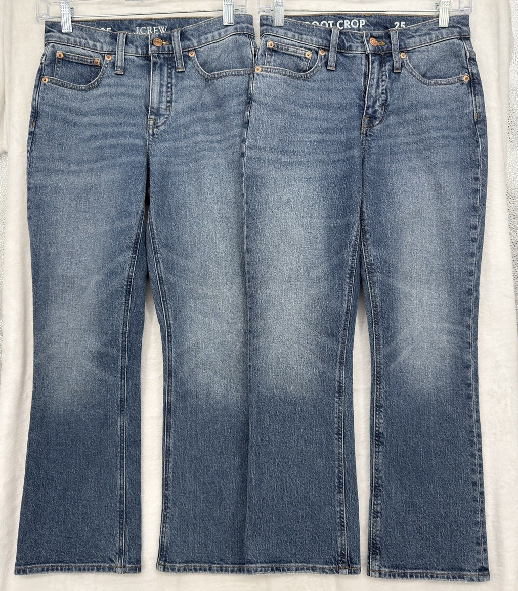 J Crew Demi Boot Crop Jeans 25 Womens Lot 2 Pairs Blue Mid Rise Denim