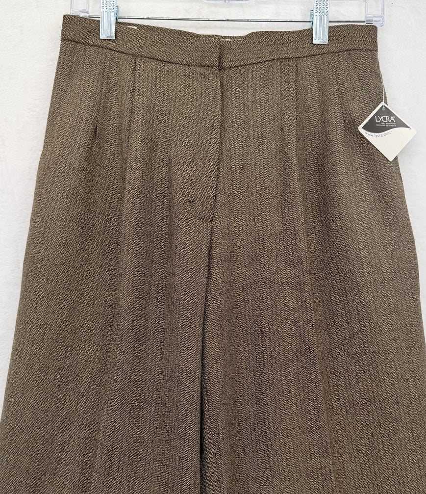 Vintage LL Bean Pants 6 Womens Wool Stretch Pleated Brown High Rise Straight New