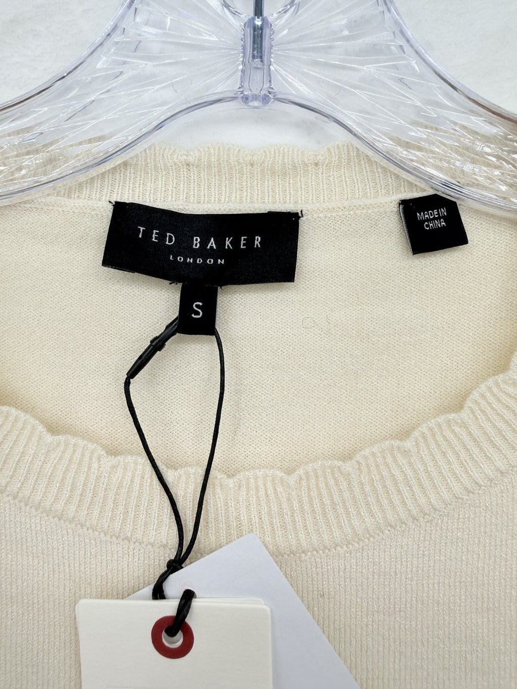 Ted Baker London Sweater Small Women Cream Lace Crochet Sleeve Knit Top $135 New