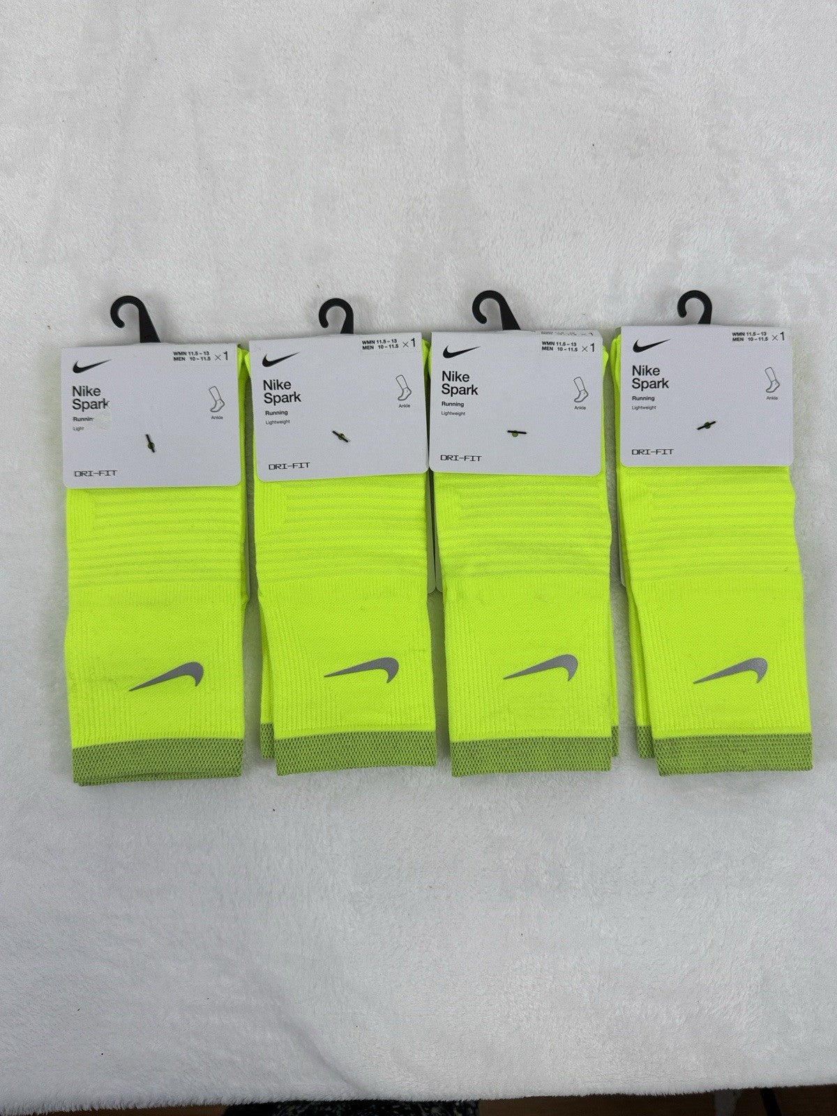 4 Nike Spark Lightweight Running Socks Ankle Men 10-11.5 Lot Volt Yellow New