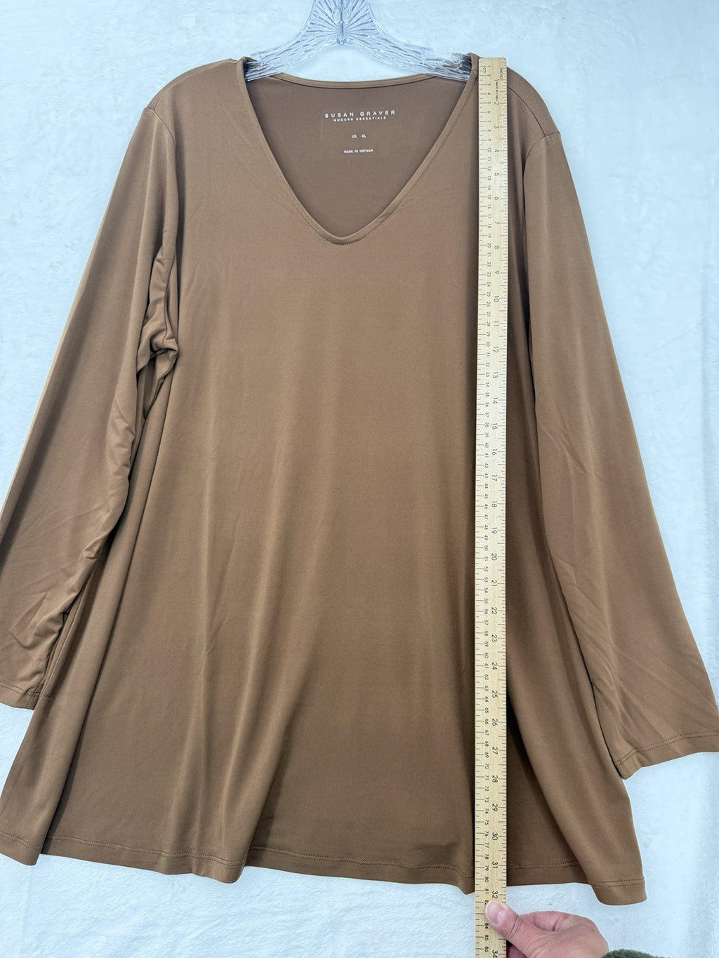 Susan Graver Modern Essentials Liquid Knit Top XL Womens Cocoa Brown Long Sleeve
