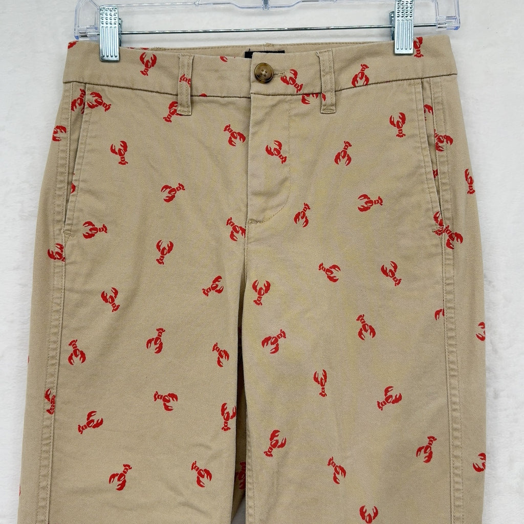 J Crew High Rise Girlfriend Chinos Pants 0P Womens Khaki Lobster Print 0 Petite