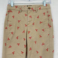 J Crew High Rise Girlfriend Chinos Pants 0P Womens Khaki Lobster Print 0 Petite