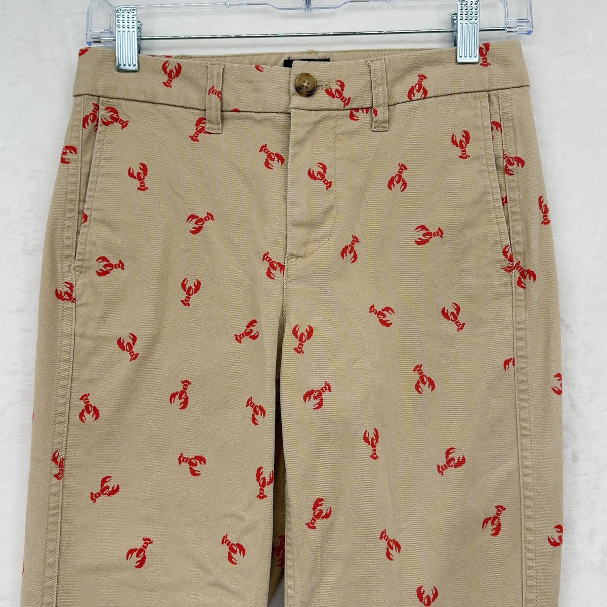 J Crew High Rise Girlfriend Chinos Pants 0P Womens Khaki Lobster Print 0 Petite
