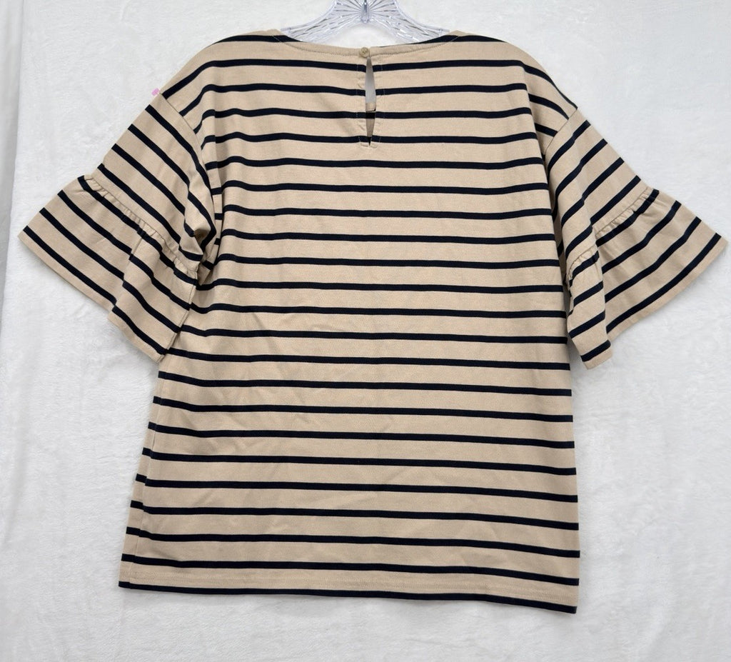 J Crew Top Small Mariner Cloth Ruffle Sleeve T Shirt Cotton Blue Striped New
