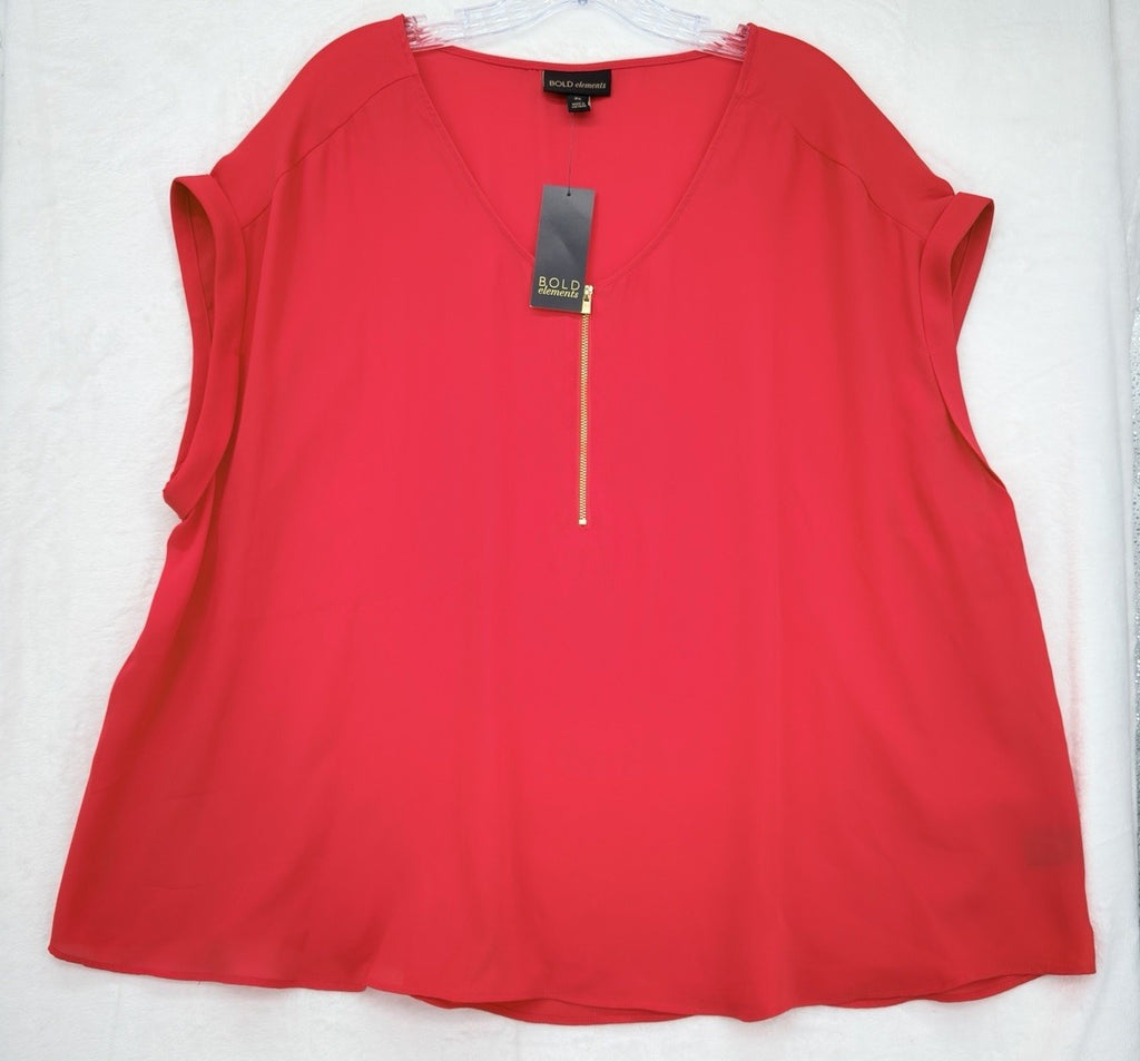 Bold Elements Tops 2X Red Sleeveless Blouse Gold Zipper Plus Size Womens New NWT