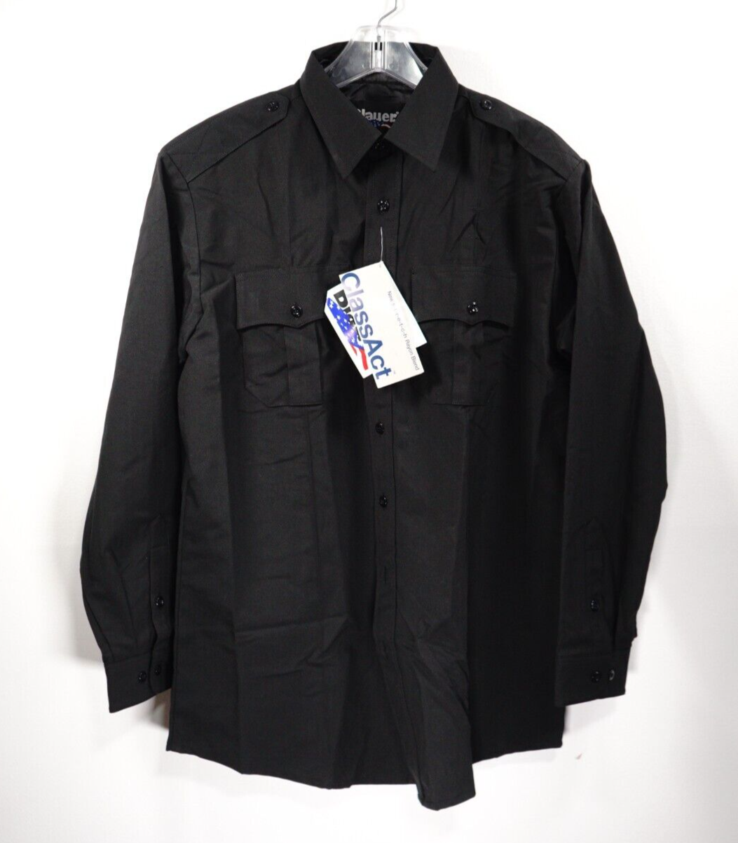 Blauer 8900 Black Rayon Long Sleeve Button Up Shirt Mens Uniform 20.5 38-39 NEW