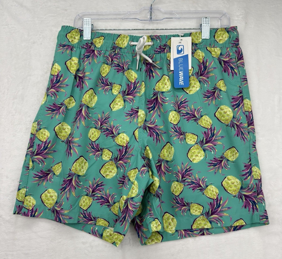 Blue Wave Swim Trunks Medium Mens Pineapple Swimsuit Lined Pockets 6” New