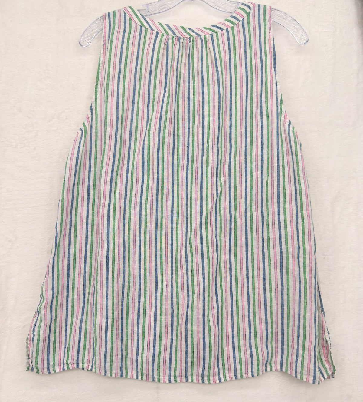 Talbots 100% Linen Top Large Sleeveless Striped Blue Pink Green Womens Blouse