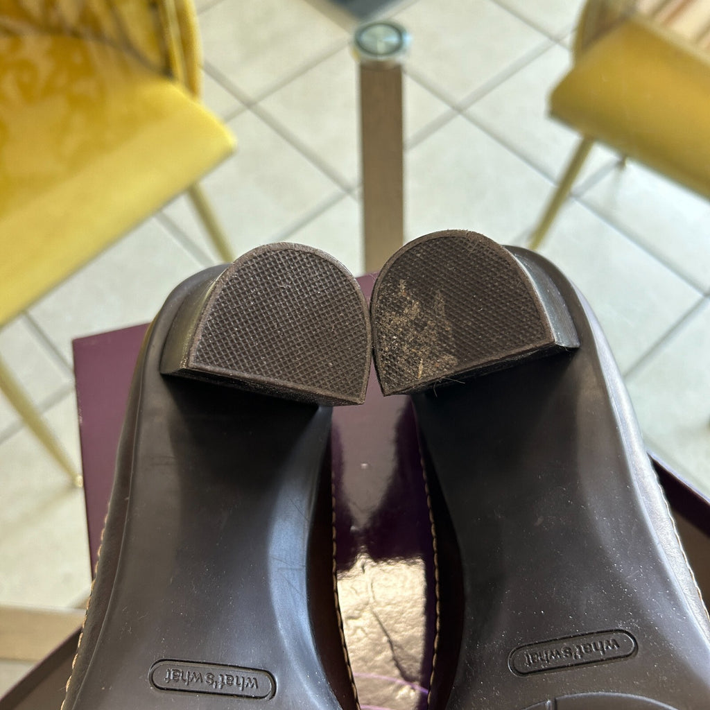 Aerosoles Women's 11 Brown Leather Block Heels Loafers Shoes Square Toe