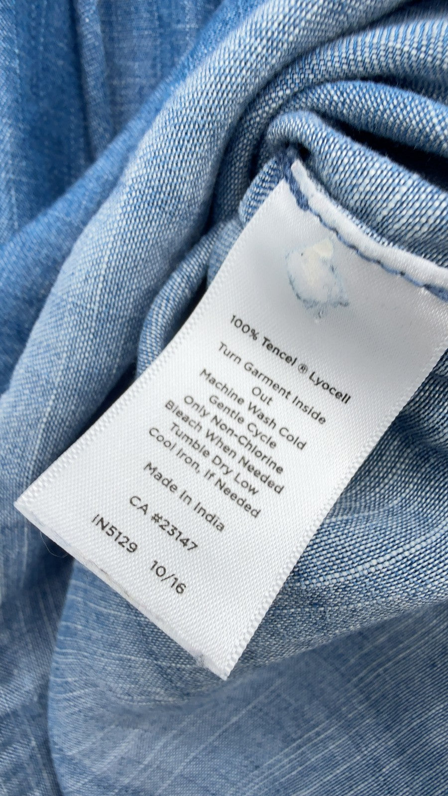 Talbots Top Medium Chambray Blue Blouse Womens Long Sleeve Lace Up