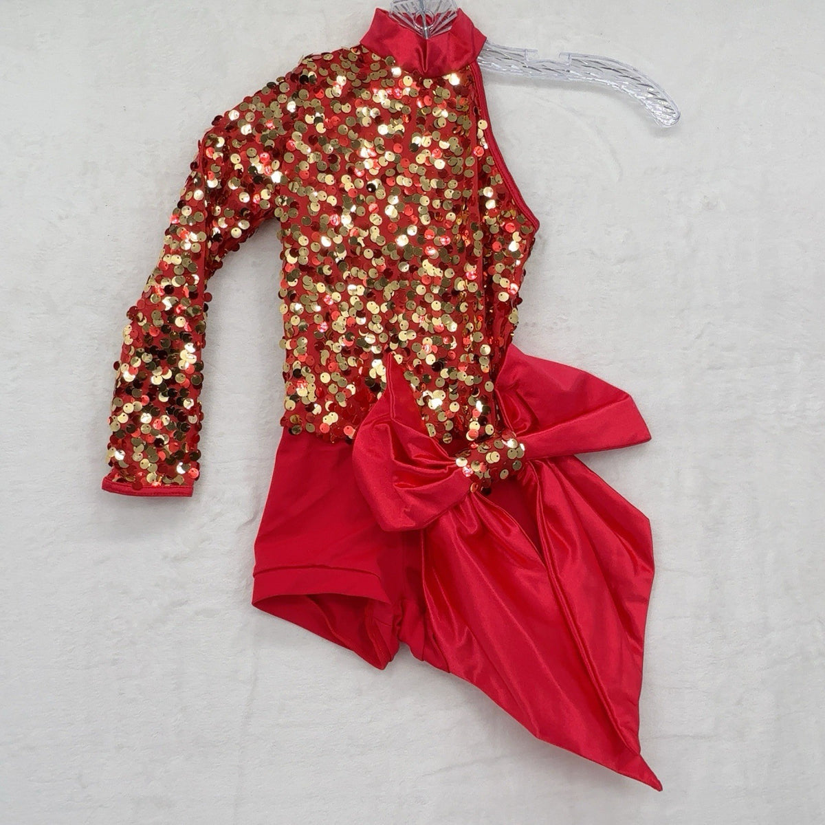 Weissman Girls Small SC Red Bright Lights Asymmetrical Biketard Dance Sequined