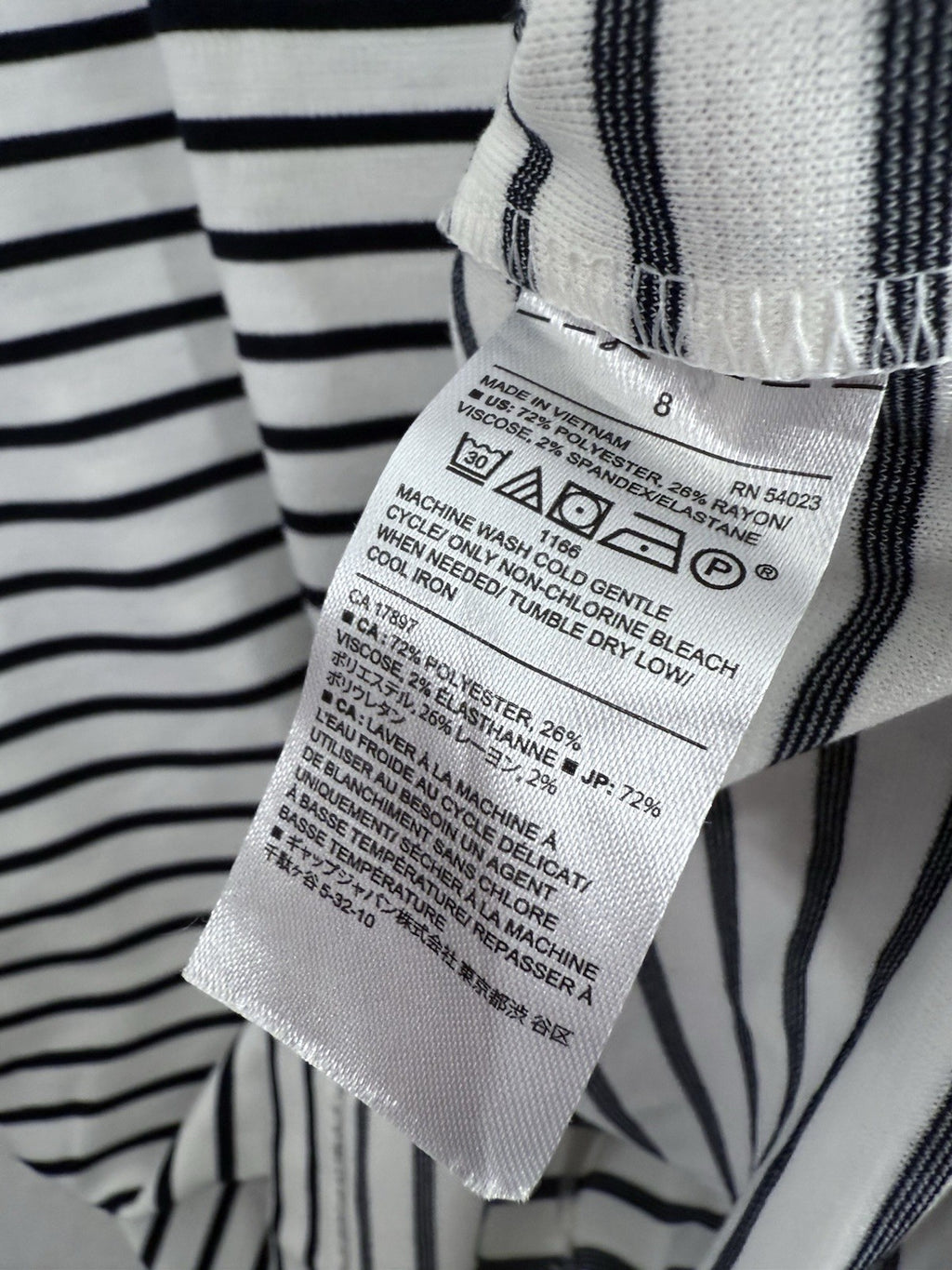 Banana Republic Dress 8 Black White Striped Knit Short Sleeve Womens