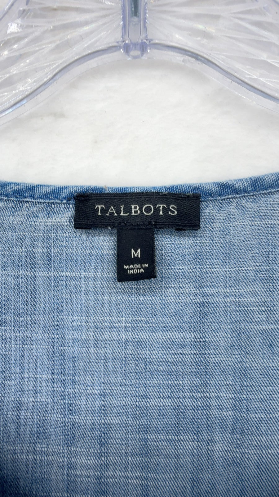 Talbots Top Medium Chambray Blue Blouse Womens Long Sleeve Lace Up