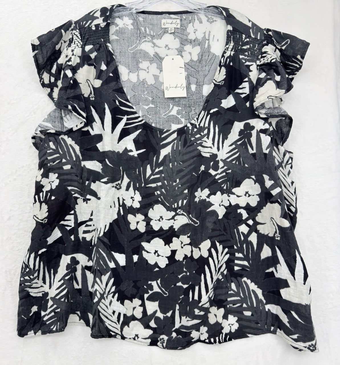 4X Womens Plus Size Tops Black Floral Flutter Sleeve Cotton New