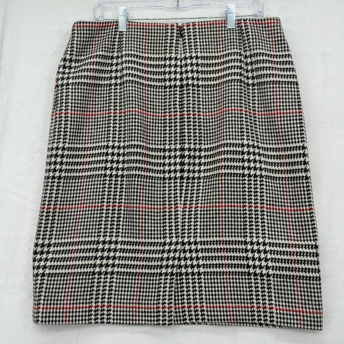 Talbots Skirt Size 12 Houndstooth Plaid Wool Blend Black Red Pencil A Line