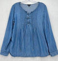 Talbots Top Medium Chambray Blue Blouse Womens Long Sleeve Lace Up