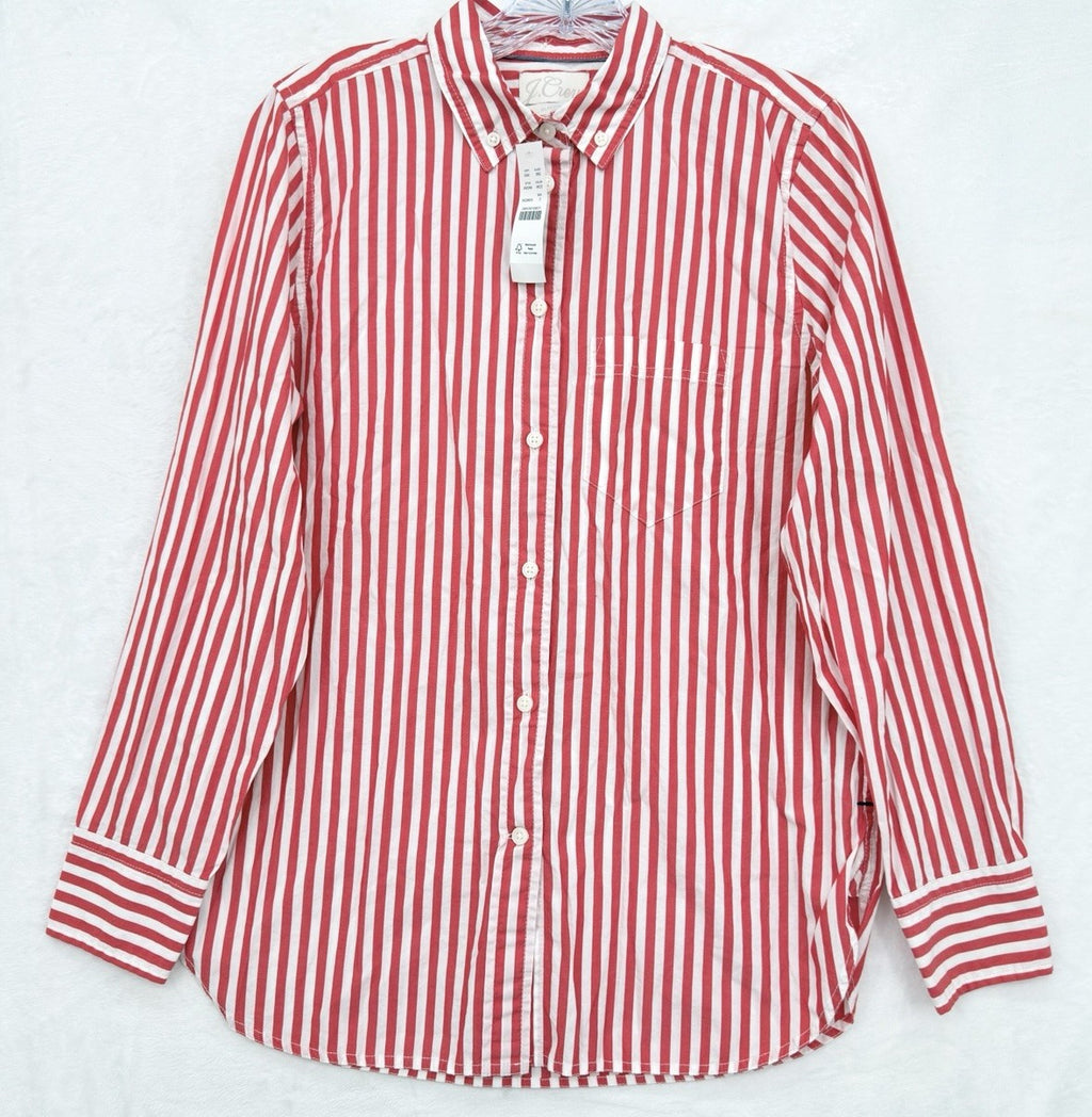 J Crew Womens Button Up Shirt 2 Red Striped Classic Fit Cotton Long Sleeve New