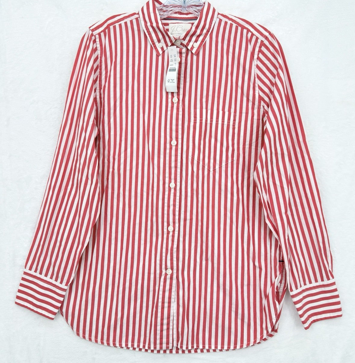 J Crew Womens Button Up Shirt 2 Red Striped Classic Fit Cotton Long Sleeve New
