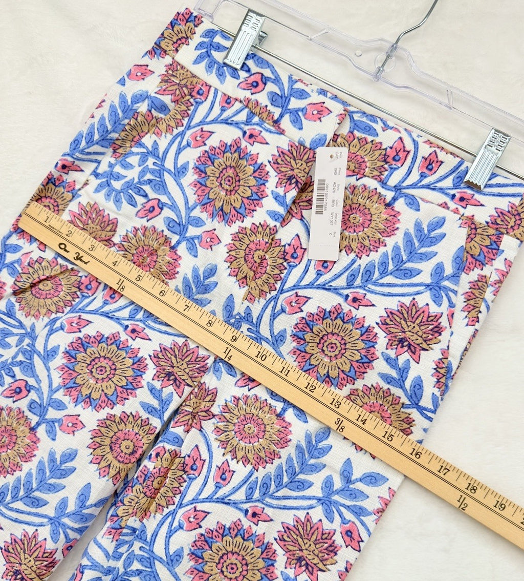 J Crew Hayden Pants 0 Block Floral Print High Rise Blue Pink Womens New NWT