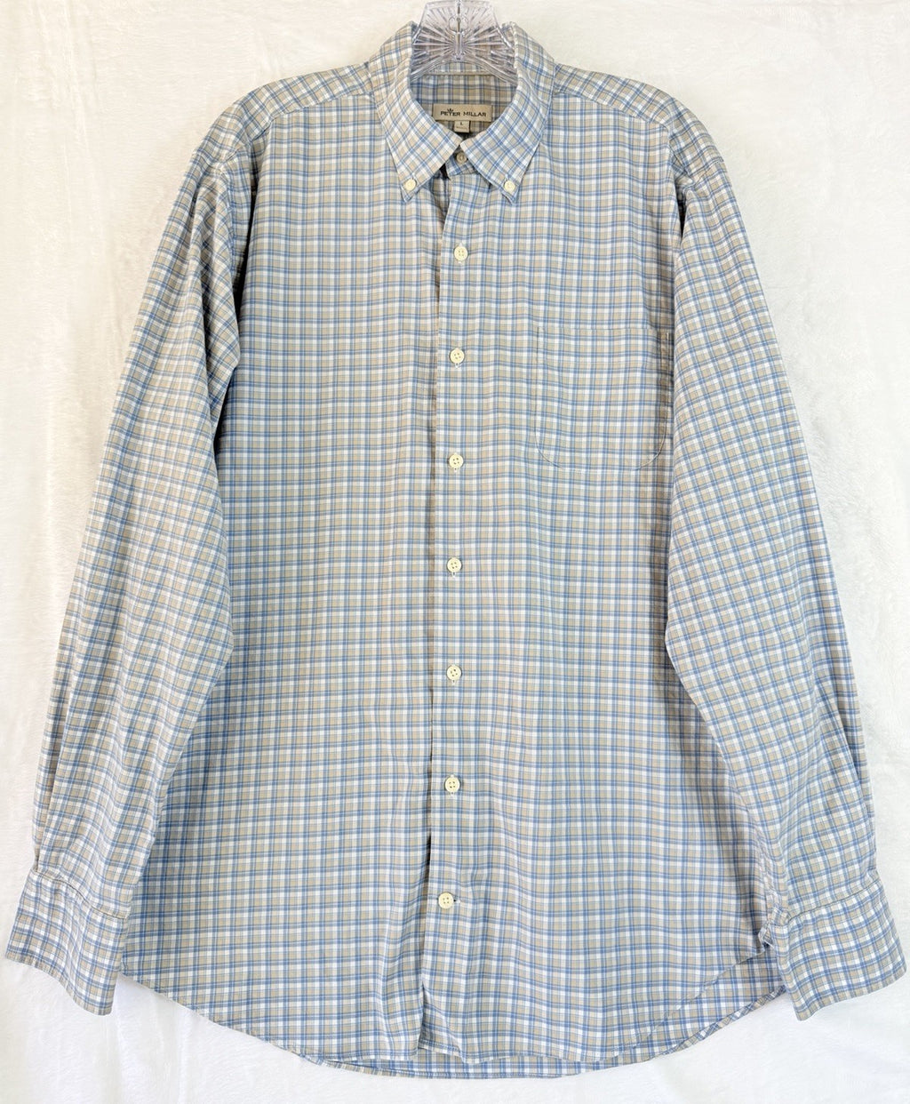 Peter Millar Large Button Down Shirt Blue Plaid Long Sleeve