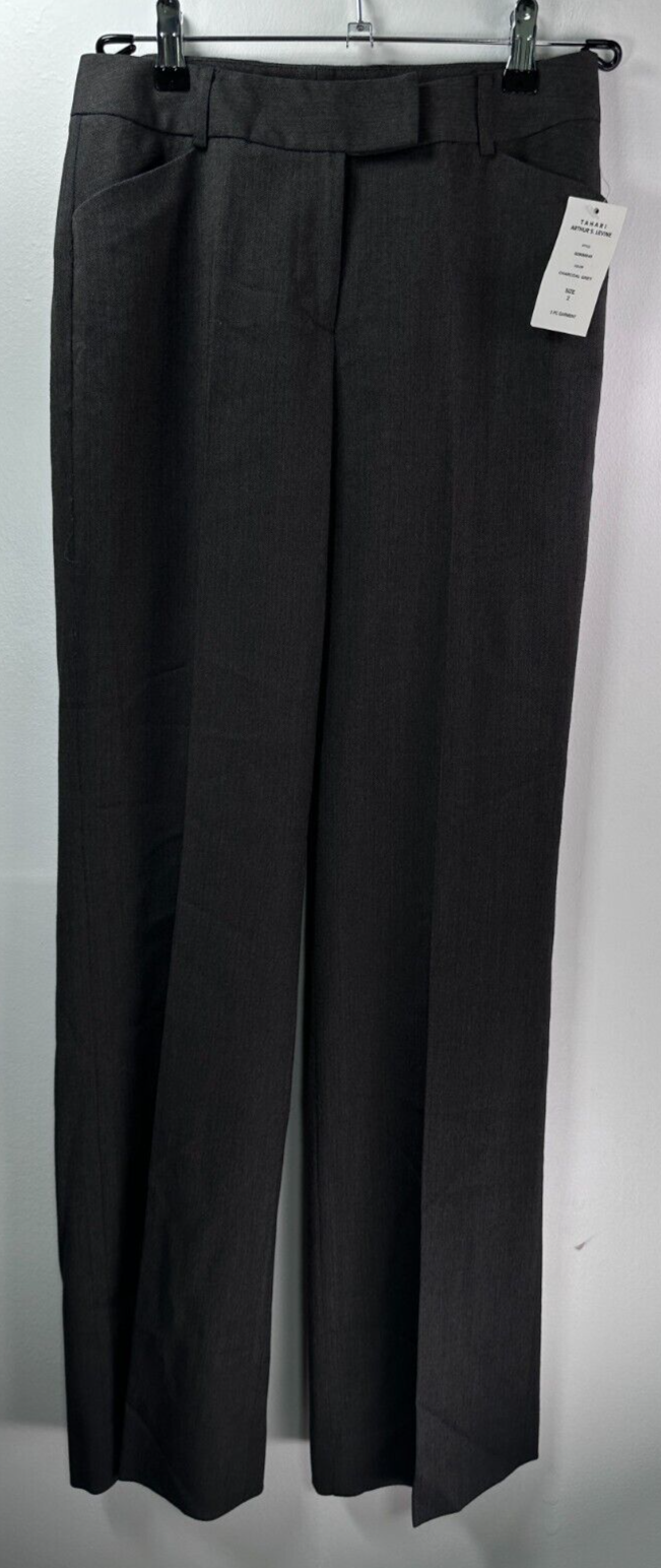 Tahari Dress Pants 2 Charcoal Gray Wide Leg NWT Stretch Womens