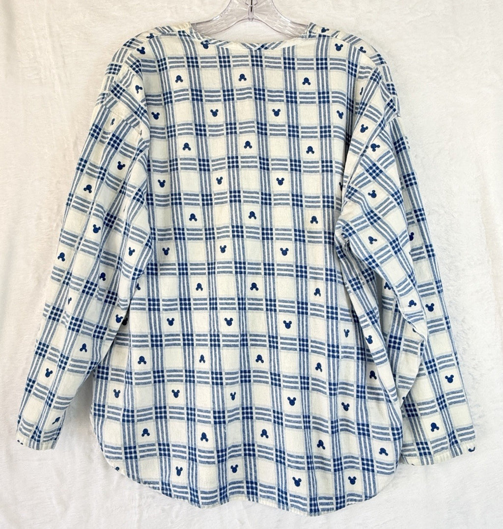 Vintage Mickey Co Shirt Womens Flannel Blue Mickey Mouse Long Sleeve