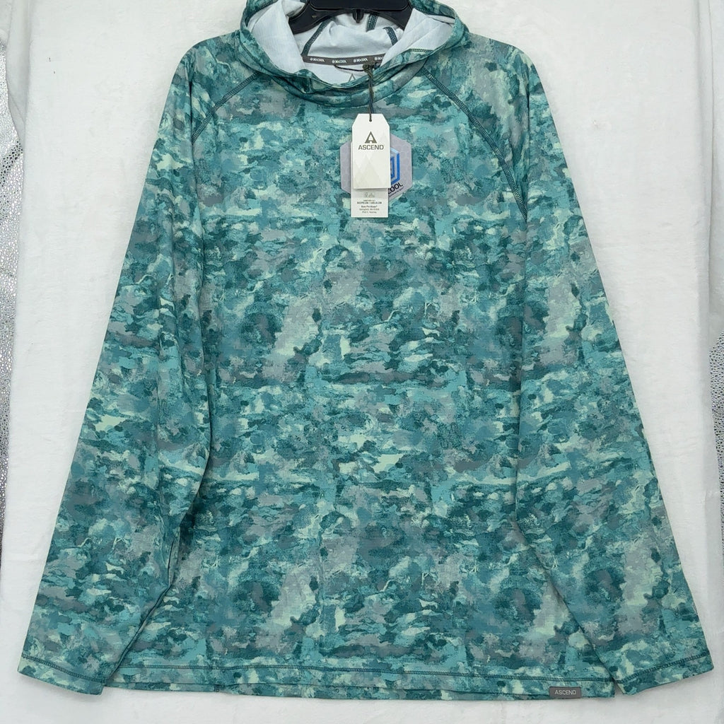 Ascend Hooded Performance Shirt XL Mens 3D Cool Camo Green Long Sleeve  New NWT