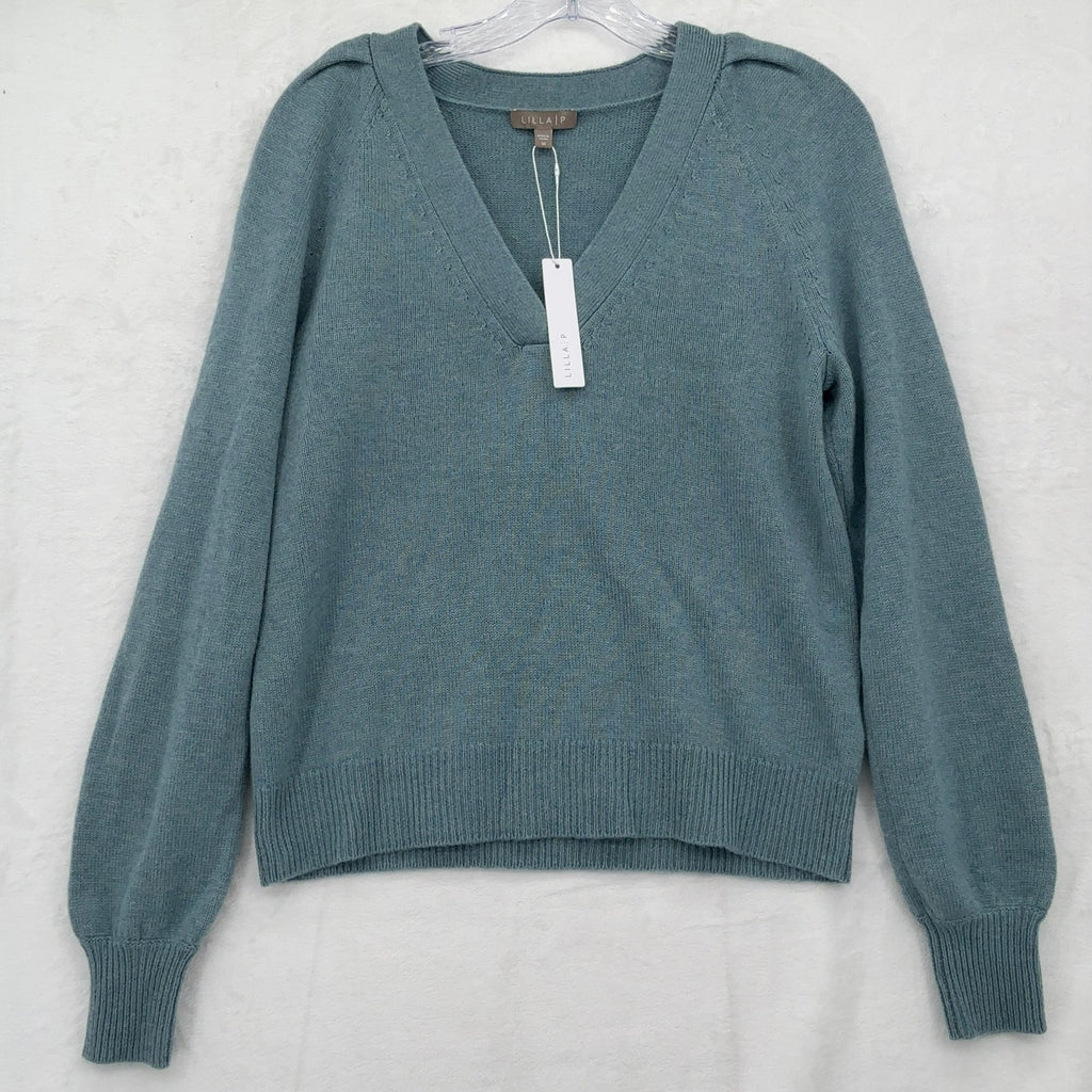 Lilla P Sweater Medium Womens Blue Cashmere Blend Merino Wool New NWT