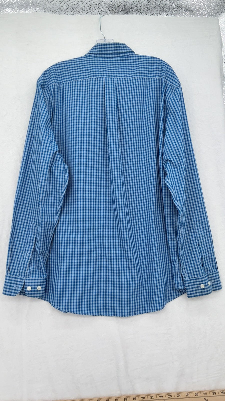 LL Bean Shirt Large Slightly Fitted Button Down Mens Blue Gingham Long Sleeve