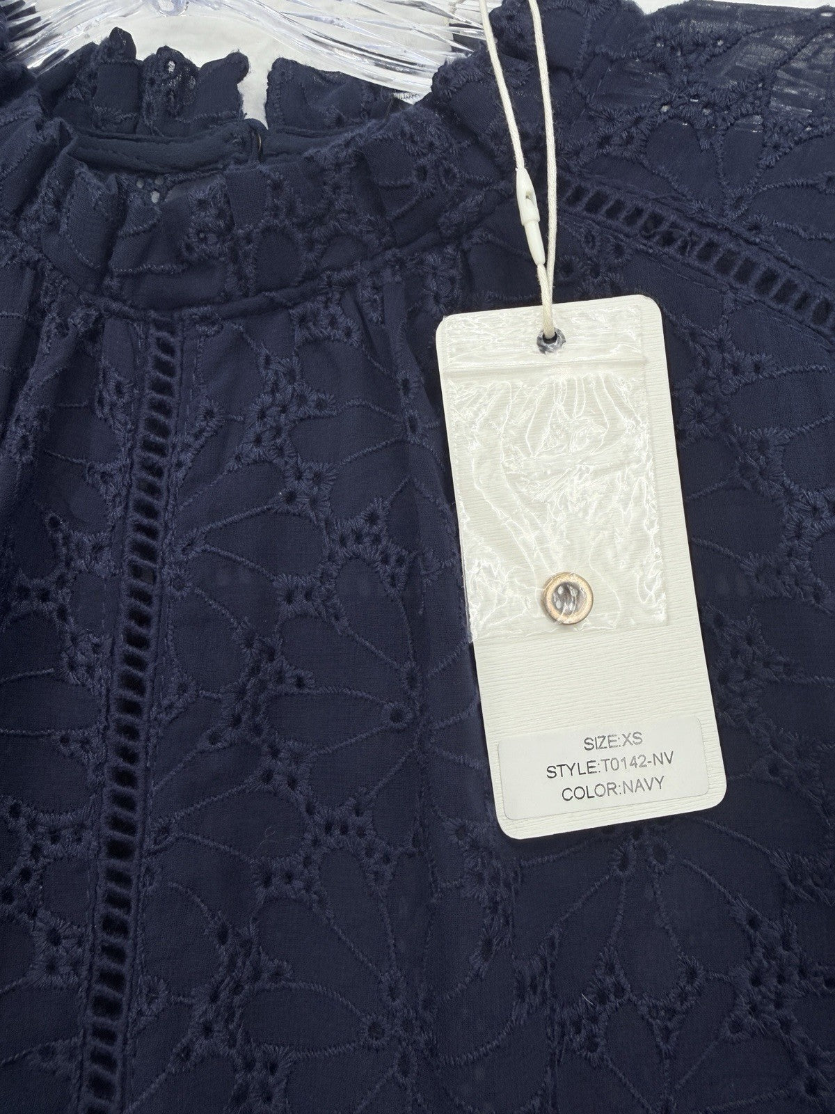 LUMIE XS Top Navy Blue Lace Top Bell Sleeve Whimsigoth Cottagecore New NWT
