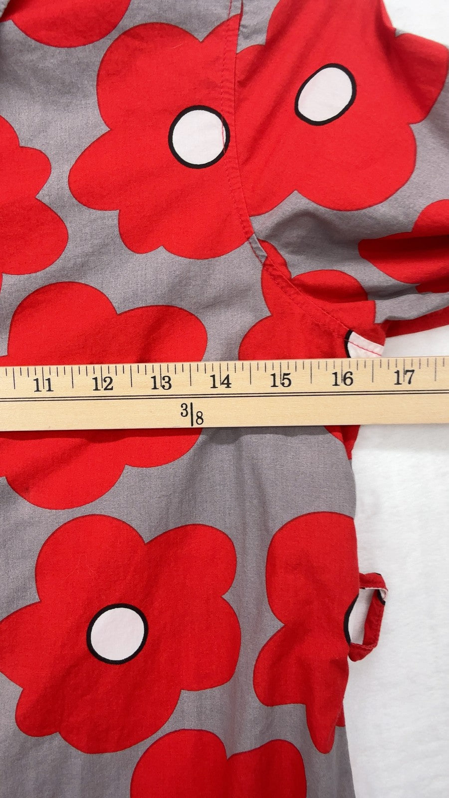Llum Tunic Top 10 Womens Button Down Shirt Red Floral Poppy Print 100% Cotton