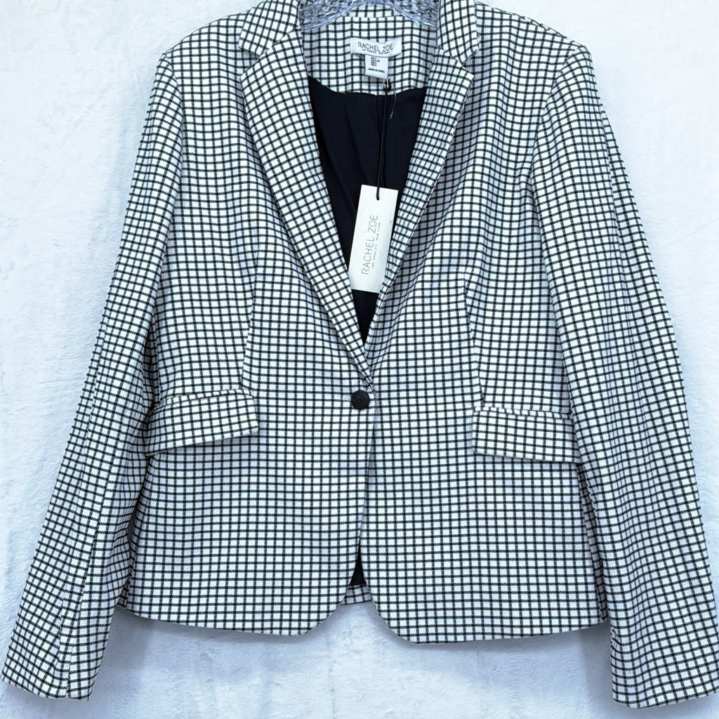 Rachel Zoe Blazer Large Womens Black White Check One Button Jacket Lined New NWT