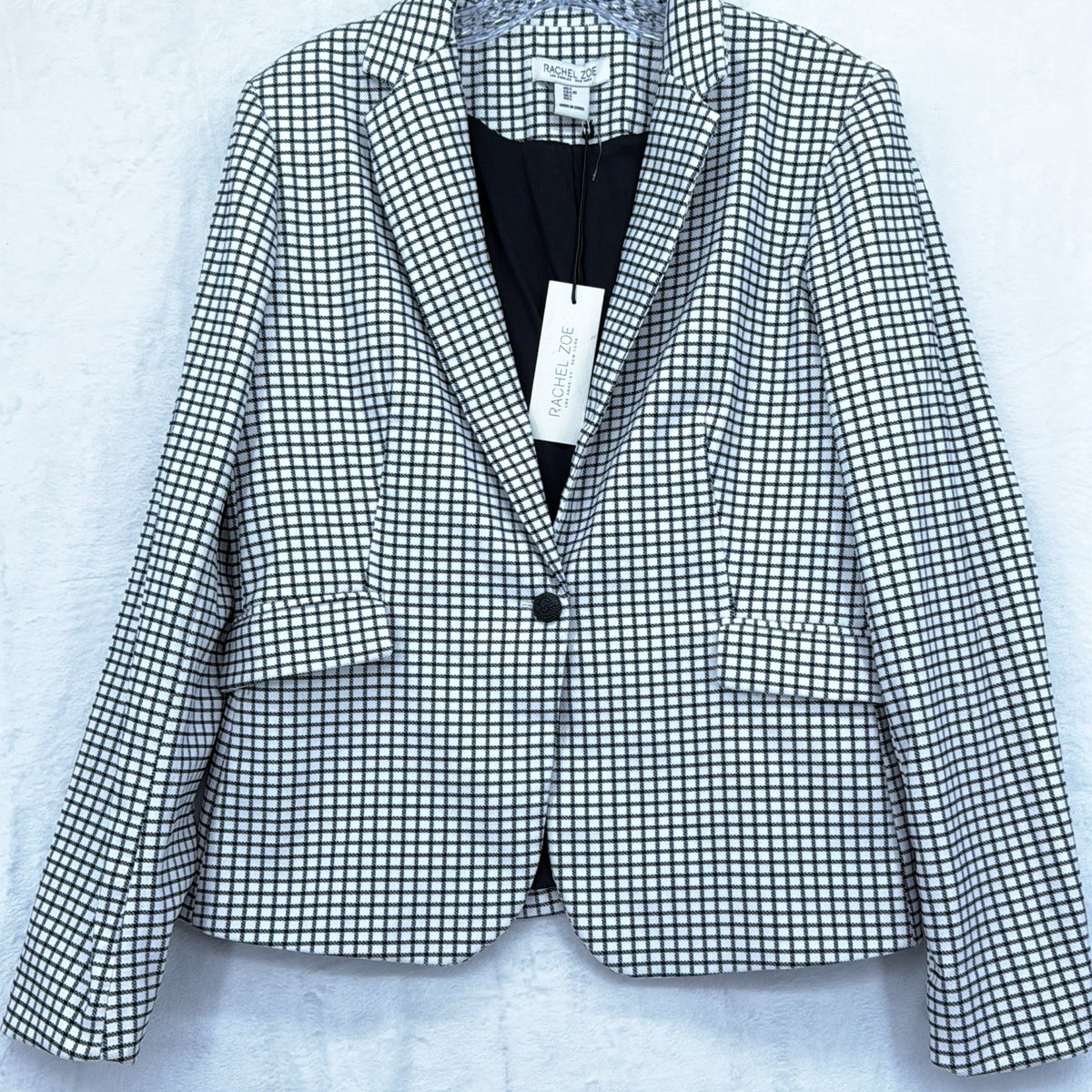 Rachel Zoe Blazer Large Womens Black White Check One Button Jacket Lined New NWT