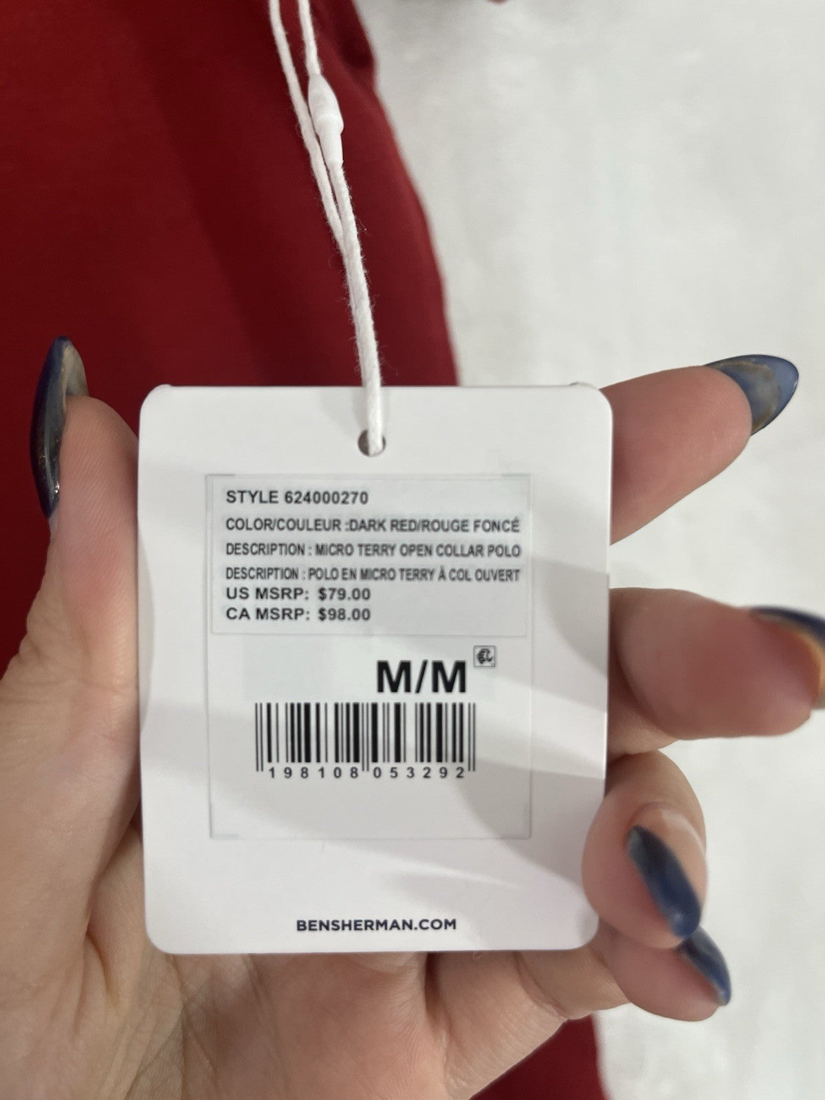 Ben Sherman Polo Shirt Medium Mens Red Short Sleeve Micro Terry NWT