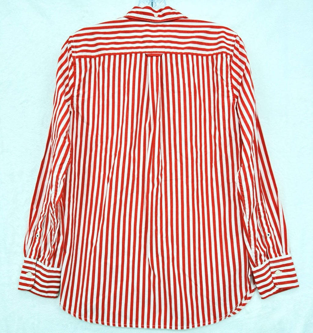 J Crew Womens Button Up Shirt 2 Red Striped Classic Fit Cotton Long Sleeve New
