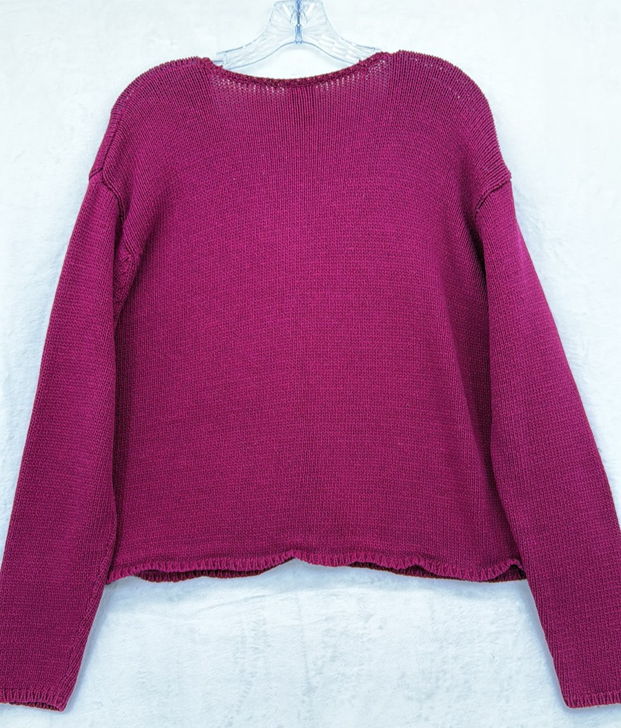 Eileen Fisher Knit Cardigan M Womens Magenta V-neck button-front long sleeve