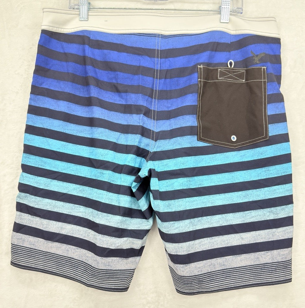 American Eagle Outfitters Board Shorts Large Mens Blue Striped Swim Trunks