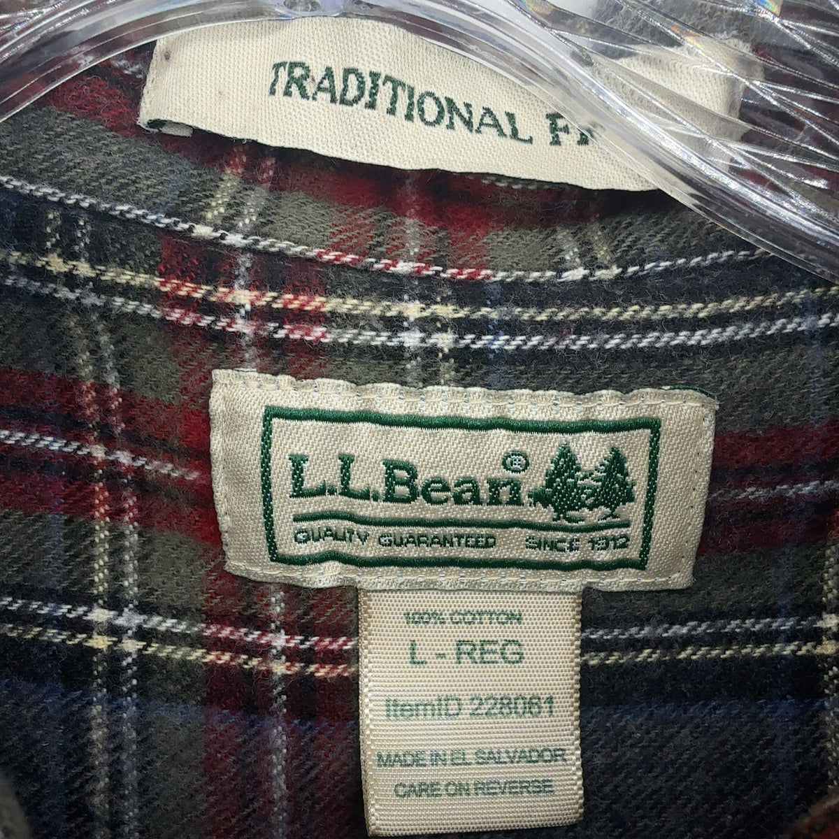 LL Bean Scotch Plaid Flannel Shirt Large Mens Gray Traditional Fit Button Down