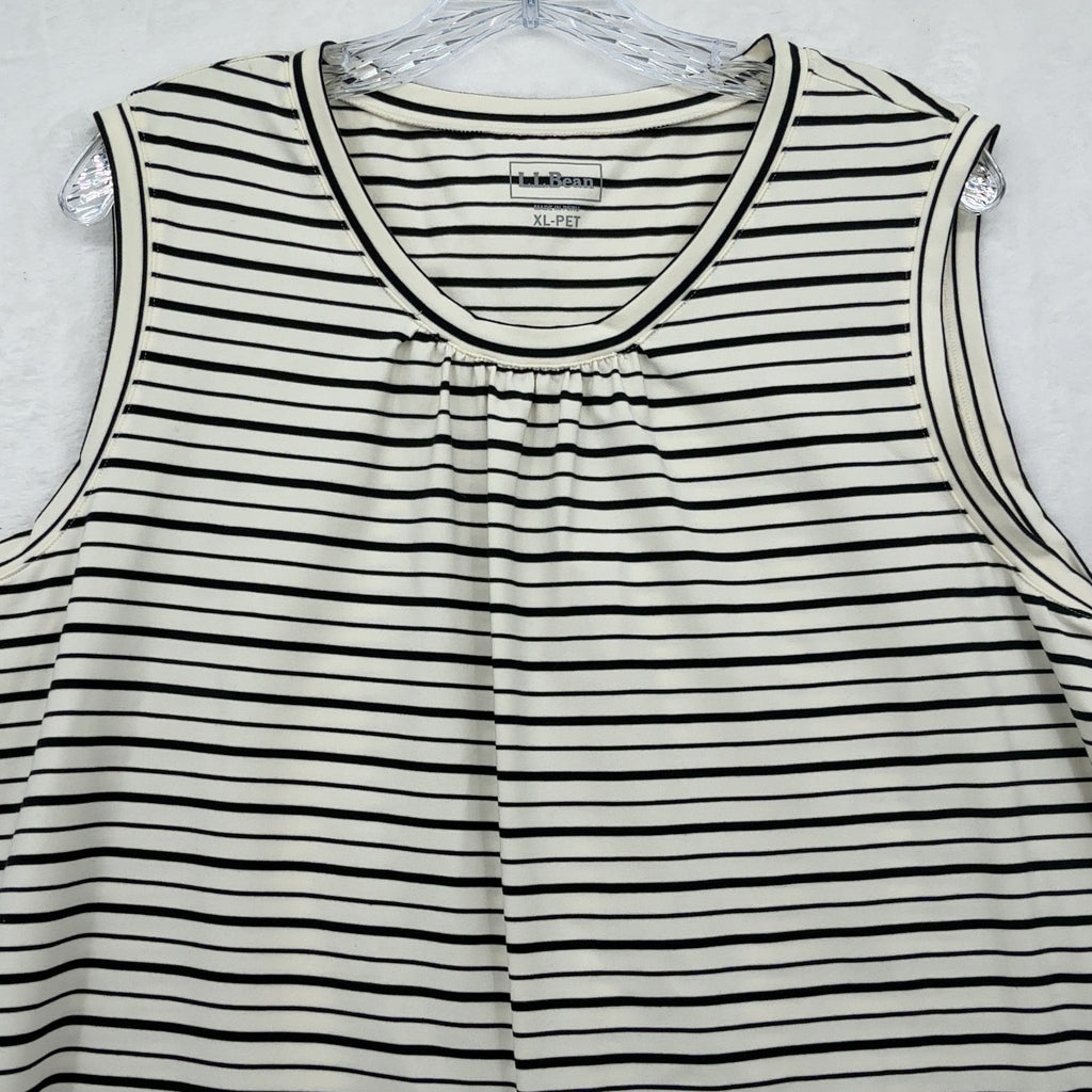 LL Bean Shell Top XL Petite Womens Cream Black Striped Sleeveless Scoop Neck Tee