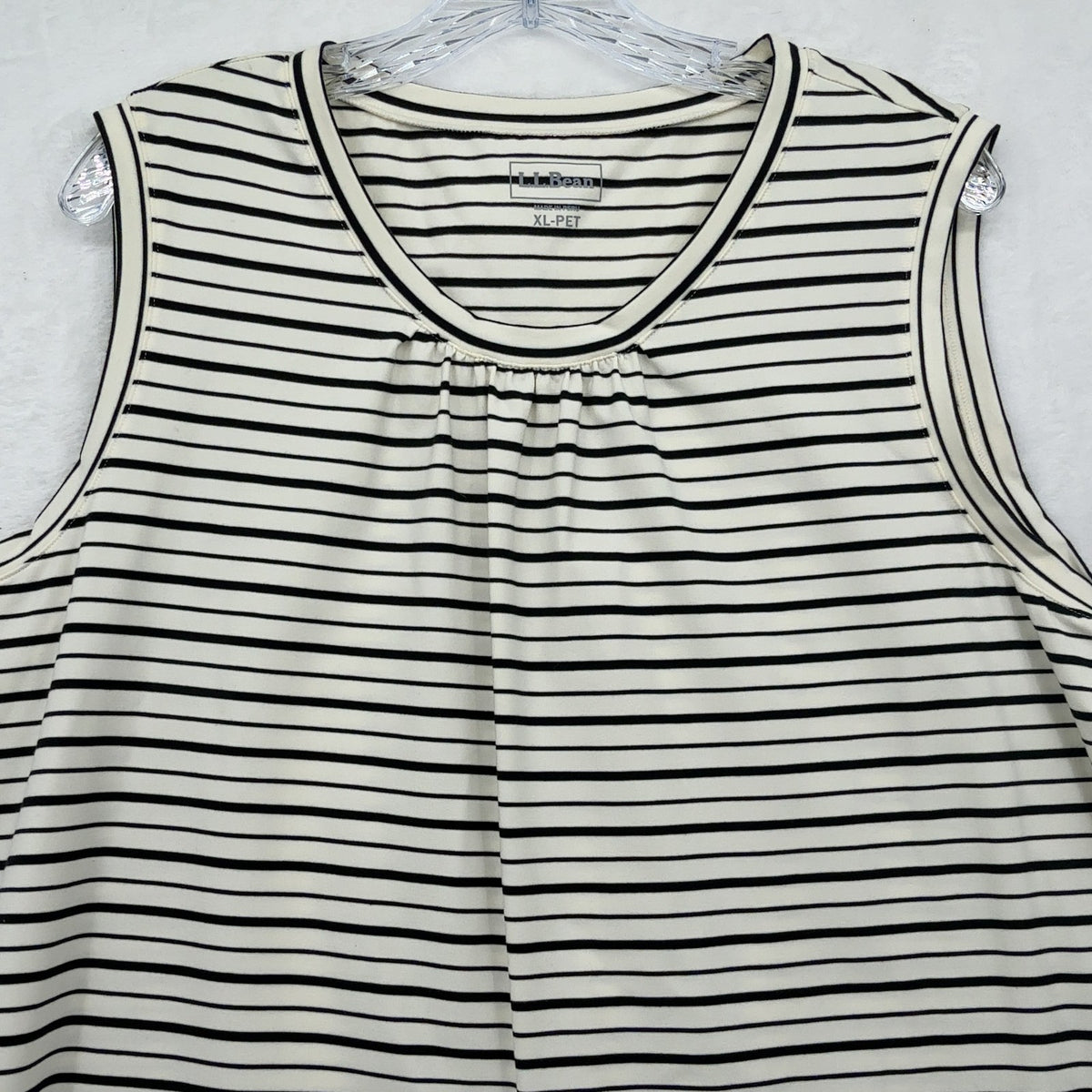 LL Bean Shell Top XL Petite Womens Cream Black Striped Sleeveless Scoop Neck Tee