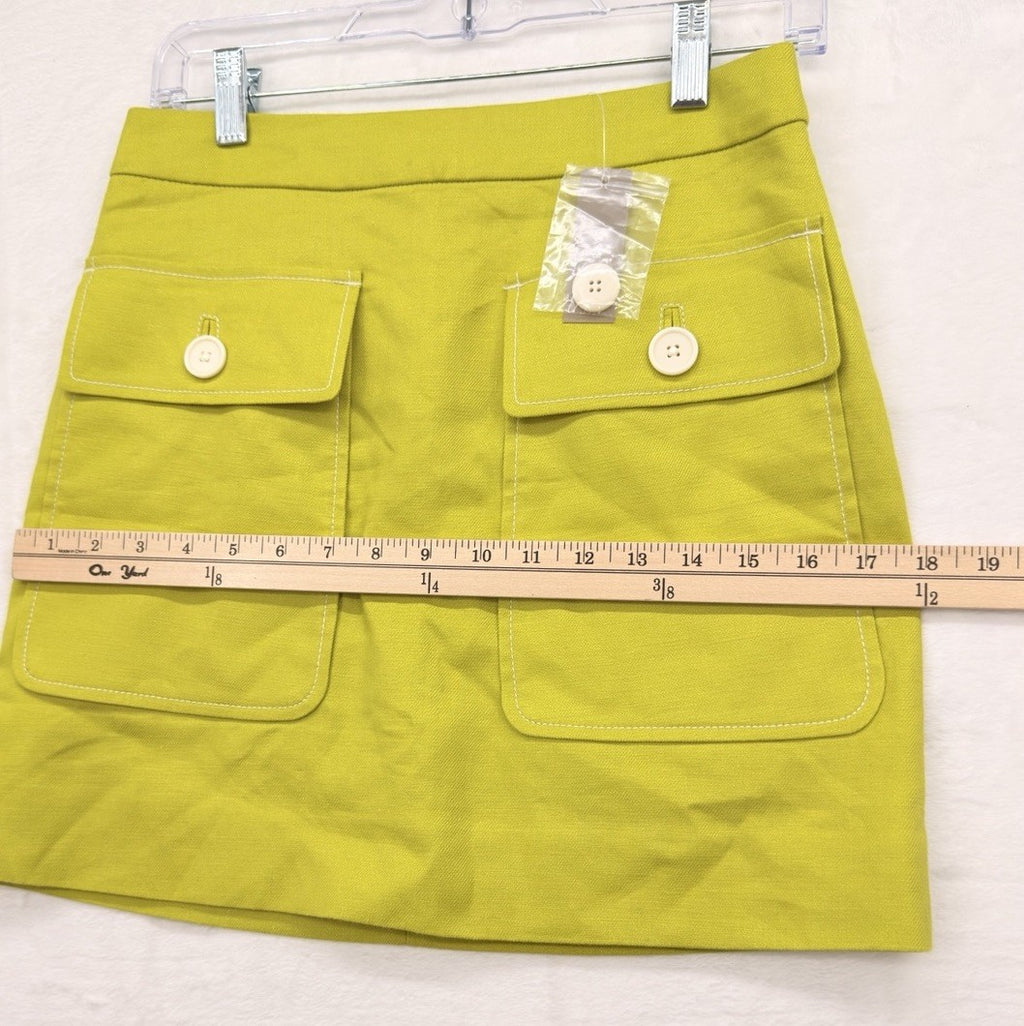 J Crew Mini Skirt 0 Stretch Linen Patch Pockets Yellow A Line Womens New NWT