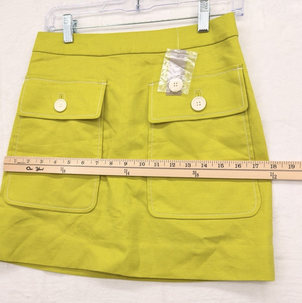 J Crew Mini Skirt 0 Stretch Linen Patch Pockets Yellow A Line Womens New NWT