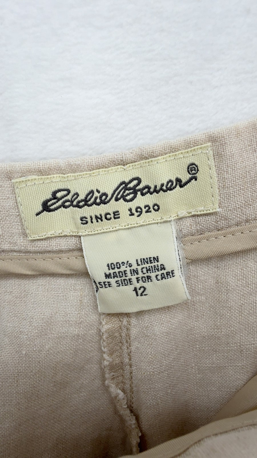 Eddie Bauer 100% Linen Pants 12 Womens Beige Tan Straight Leg