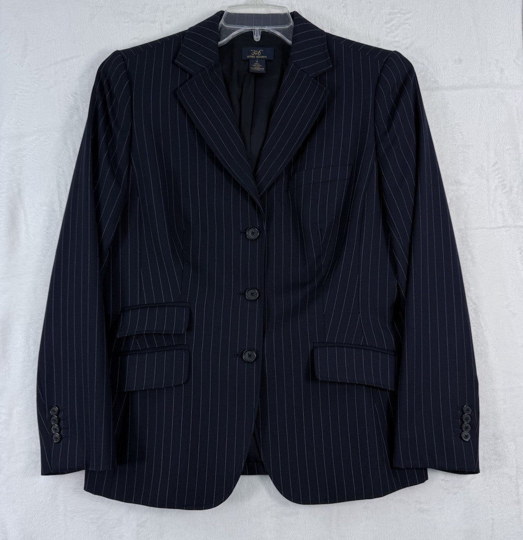 Brooks Brothers 346 Blazer 12 Womens 100% Wool Navy Blue Pinstripe Suit Jacket
