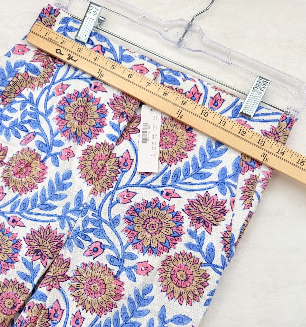 J Crew Hayden Pants 0 Block Floral Print High Rise Blue Pink Womens New NWT