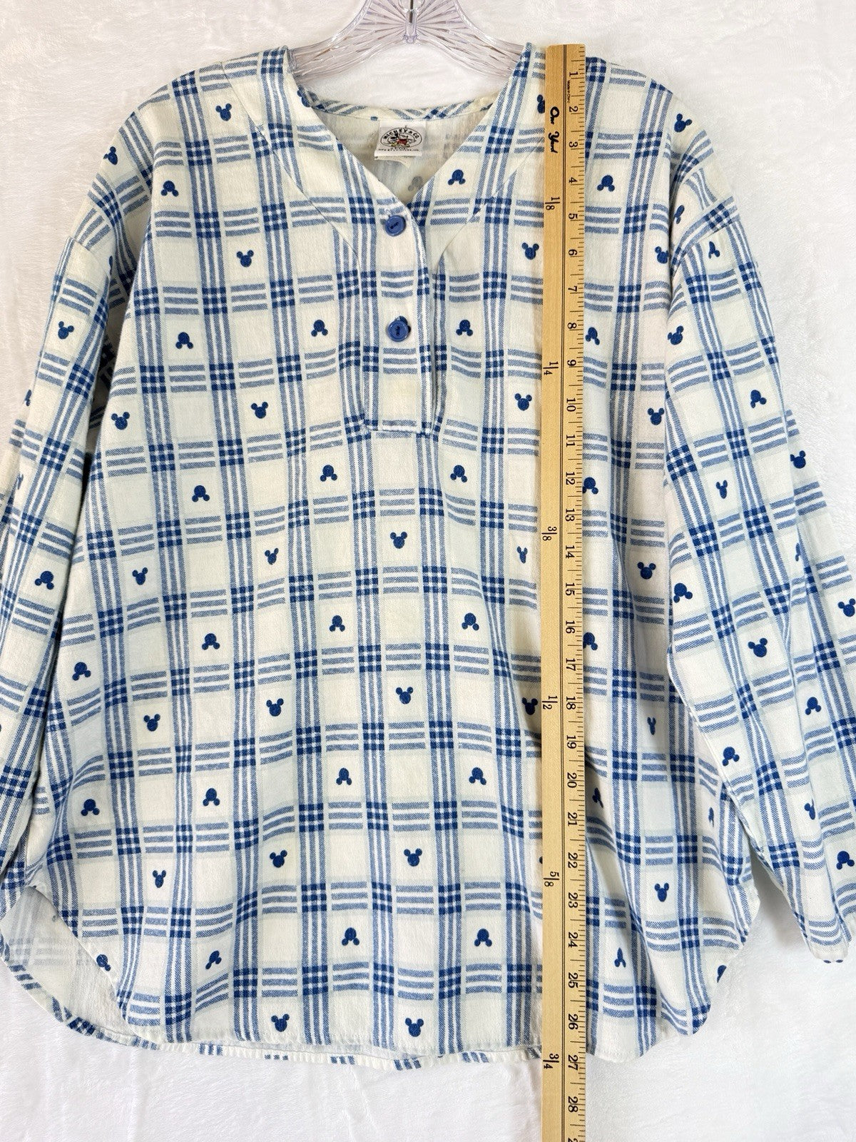 Vintage Mickey Co Shirt Womens Flannel Blue Mickey Mouse Long Sleeve