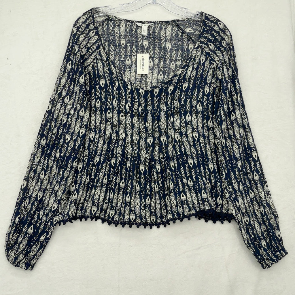 Aeropostale Blouse Small Womens Navy Boho Top Lightweight Long Sleeve New NWT